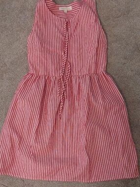 Girls' Sleeveless Red & White Striped Tie-Front Dress